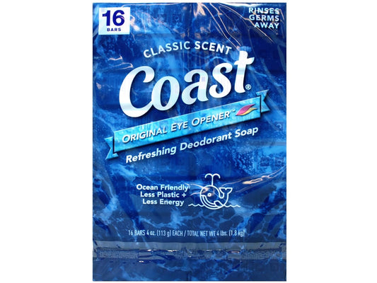 Coast Deodorant Soap - Bar Soap With Thick Rich Lather, Clean Rinsing Formula For Fresh, Classic Scent, 16 Bars, 4 Oz (113 G) Each