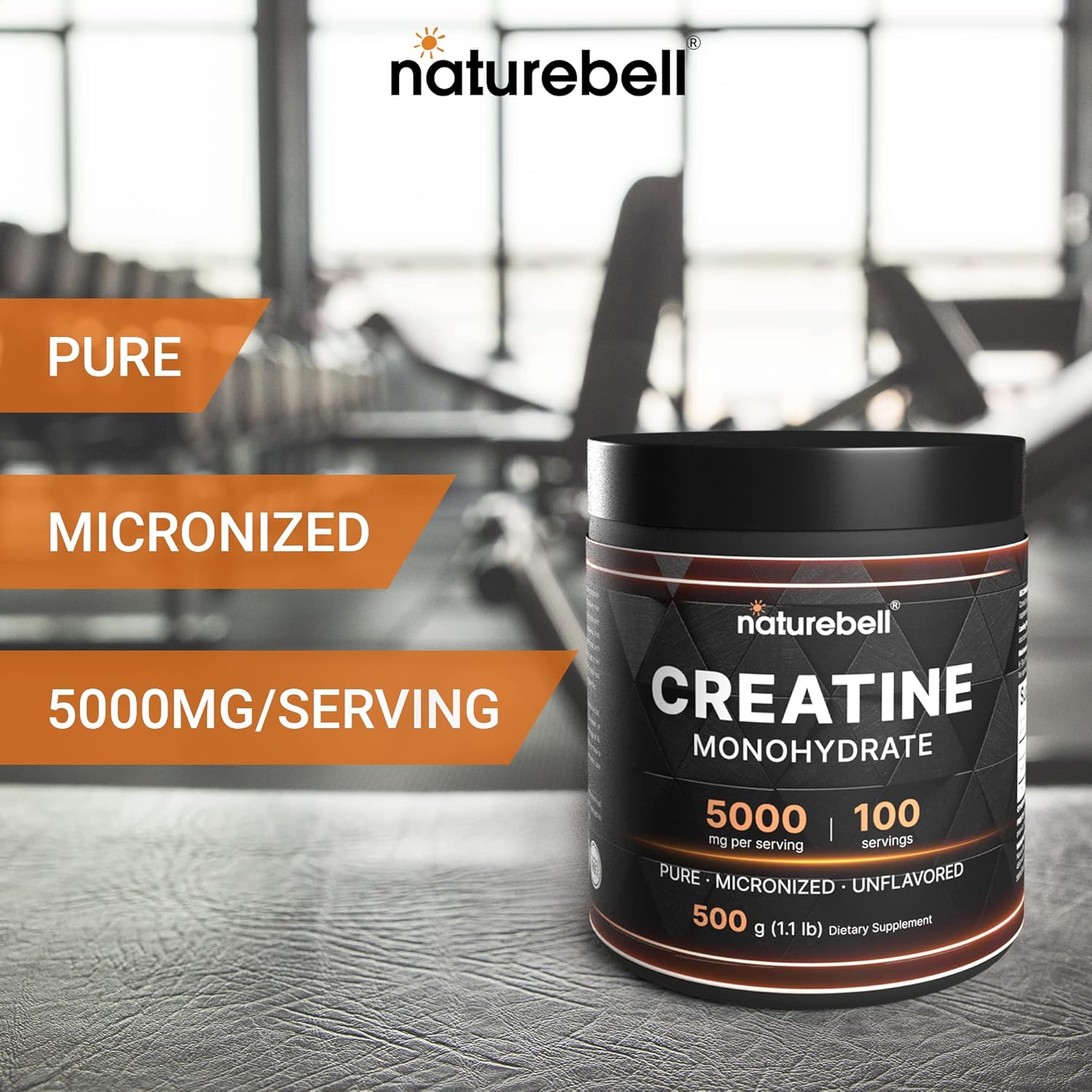 NatureBell Creatine Monohydrate Powder 500 Grams, 5000mg Per Serving, Pure Unflavored Creatine Powder - Micronized - Pre Workout | Keto | Vegan | Dissolves Easy | Filler Free - 100 Servings (1.1Lb) : Health & Household