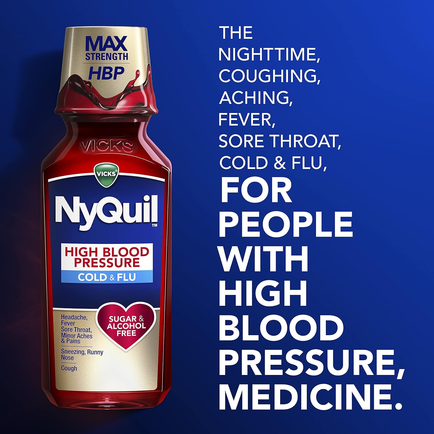 Vicks DayQuil and NyQuil High Blood Pressure Cold and Flu Relief Liquid Medicine Combo Pack, Multi-Symptom Daytime and Nighttime Relief for Cold, Cough, Flu Symptoms, Alcohol No, 2 x 8 FL OZ Bottles : Health & Household