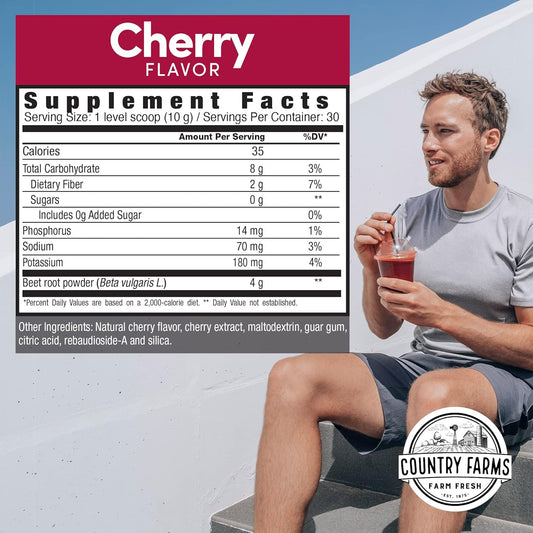 Country Farms Bountiful Beets, Wholefood Beet Extract Superfood, Helps Support Healthy Circulation And Promote Energy, Nitric Oxide Boost, Cherry Flavor, 30 Servings