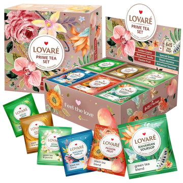 Lovare Black And Green Tea Bags Variety Pack - Made In Ukraine Tea Sampler - Individually Wrapped 90 Assorted Tea Bags - Gift Box For Tea Lovers (Prime Tea Set)