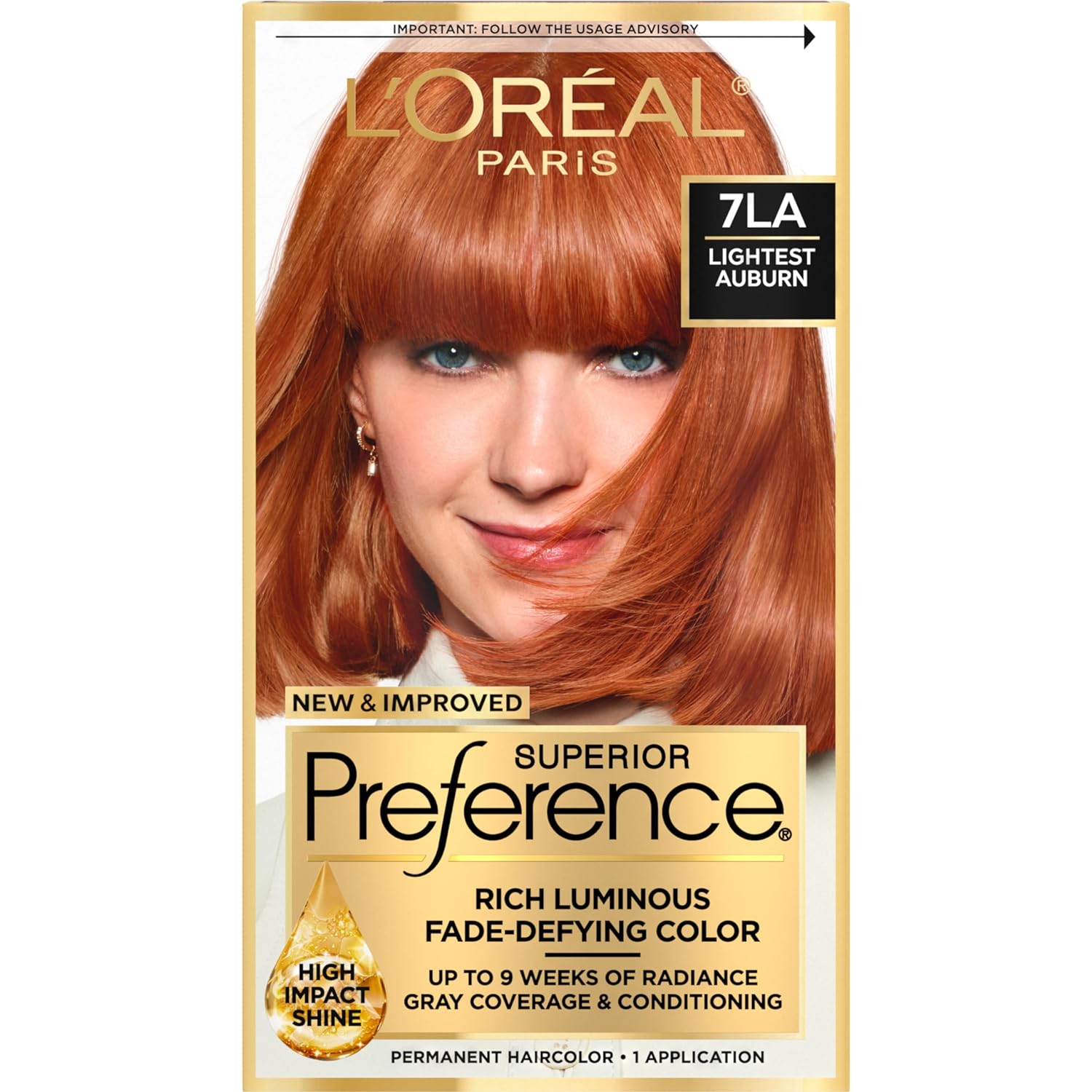 L'Oreal Paris Superior Preference Fade-Defying + Shine Permanent Hair Color, 7La Lightest Auburn, Pack Of 1, Hair Dye