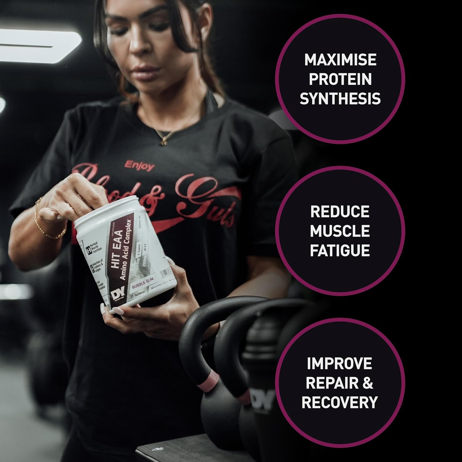 DY Nutrition HIT EAA Essential Amino Acids Complex with BCAAs, L-Lysine & Vitamin B6 | Muscle Repair & Recovery Supplement Intra Workout Powder, 27 Servings, 360g (Bubble Gum) : Amazon.co.uk: Health & Personal Care