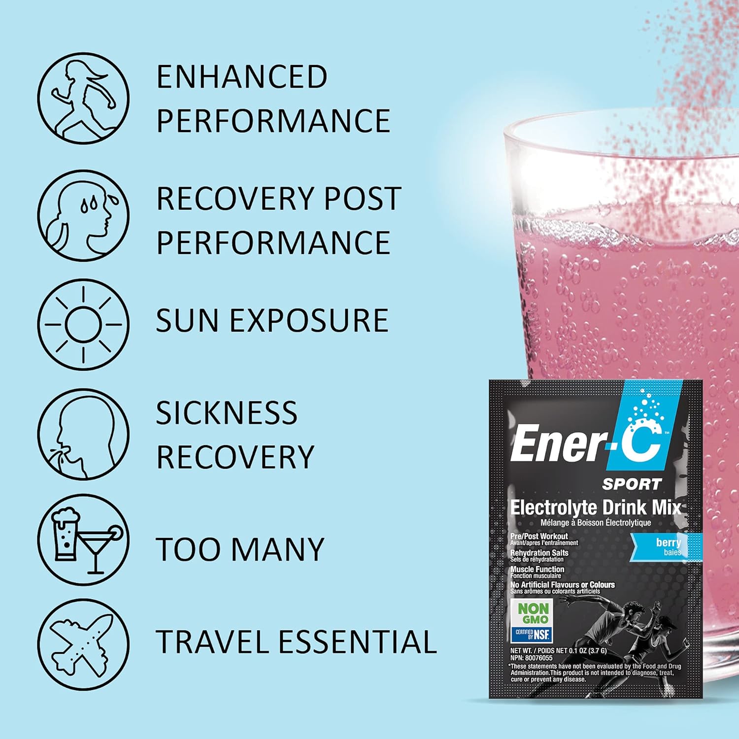 Ener-C Sport - Electrolyte Drink Mix, Non-GMO, Vegan, Real Fruit Juice