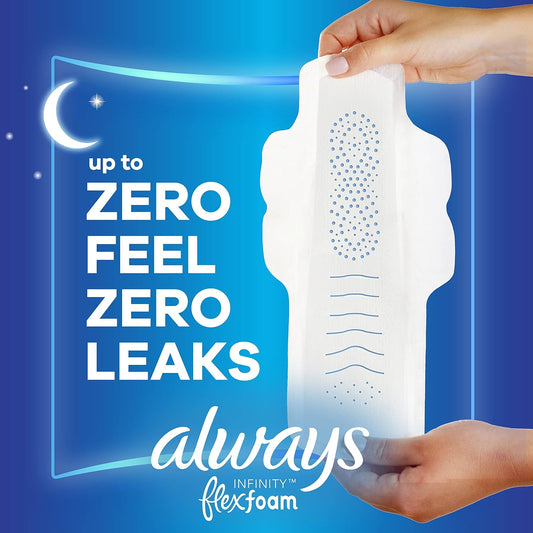 Always Infinity Feminine Pads For Women, Size 5 Extra Heavy Overnight, With Wings, Unscented, 22 Count X 3 Packs (66Ct Total)