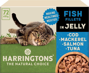 Harringtons Grain Free Fish Selection in Jelly Wet Cat Food 72x85g,Cod, Mackerel, Salmon & Tuna?HARRCATFJ-C85