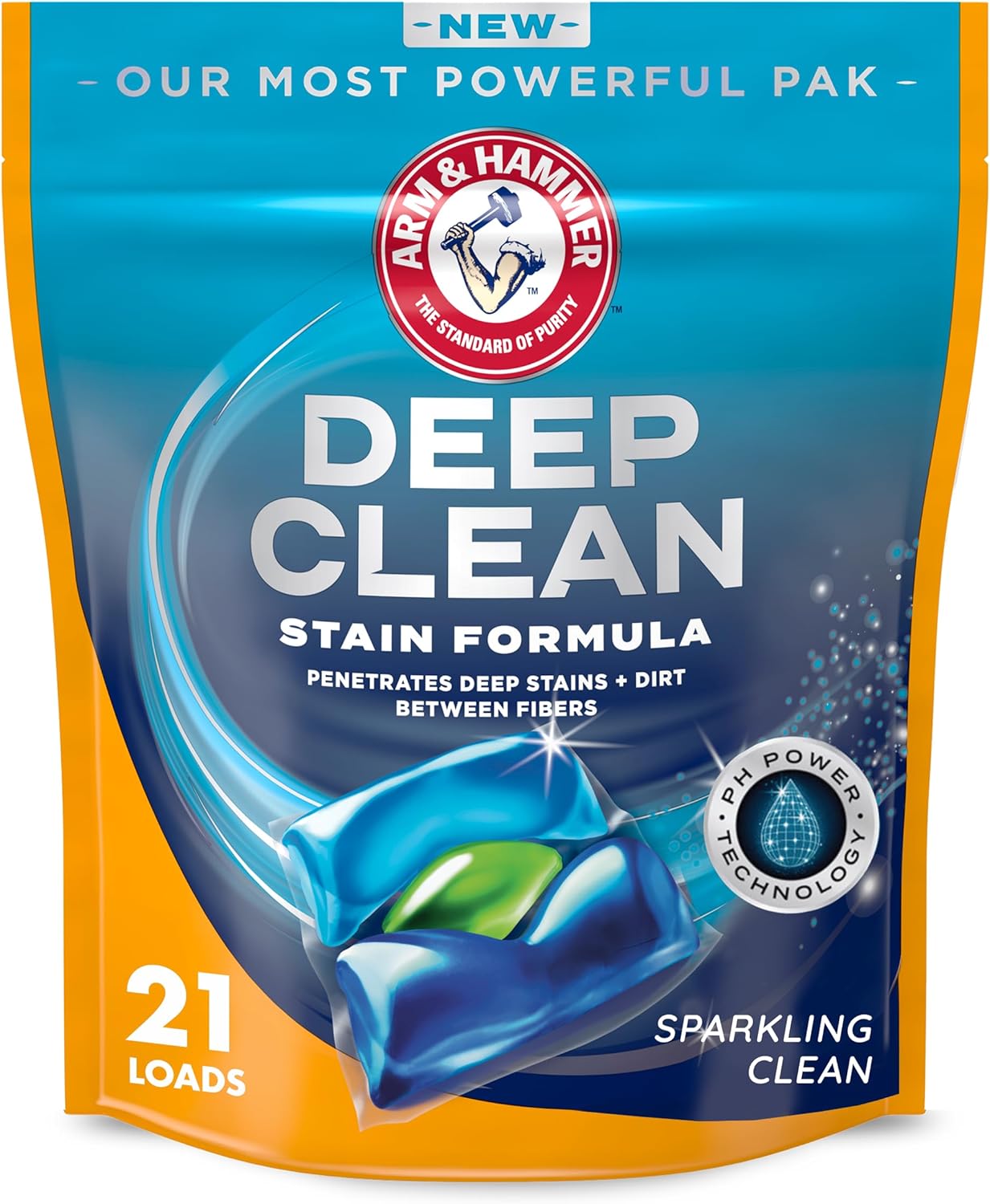 Arm & Hammer Deep Clean Stain Formula, Laundry Detergent Power Paks, 21 Ct