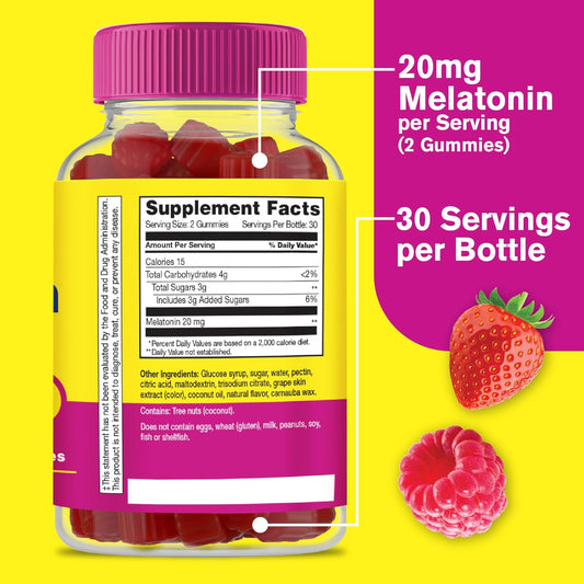 Melatonin Gummies 20Mg | Sleep Support | Maximum Strength Melatonin 20Mg Gummies For Adults | Fast Dissolved | Great Berry Flavor | 60 Count | Vegan, Non Gmo