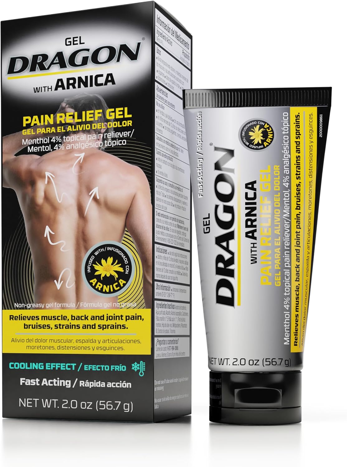 Dragon External Pain Relief Gel with Arnica for Muscle, Back & Joint Pain, Bruises, Strains and Sprains, 2 Oz