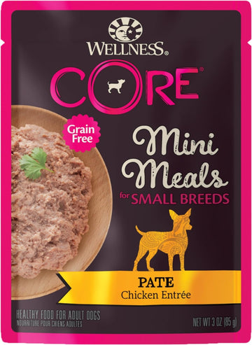 Wellness Core Natural Grain Free Small Breed Mini Meals Wet Dog Food, Pate Chicken Entrée, 3-Ounce Pouch (Pack Of 12)