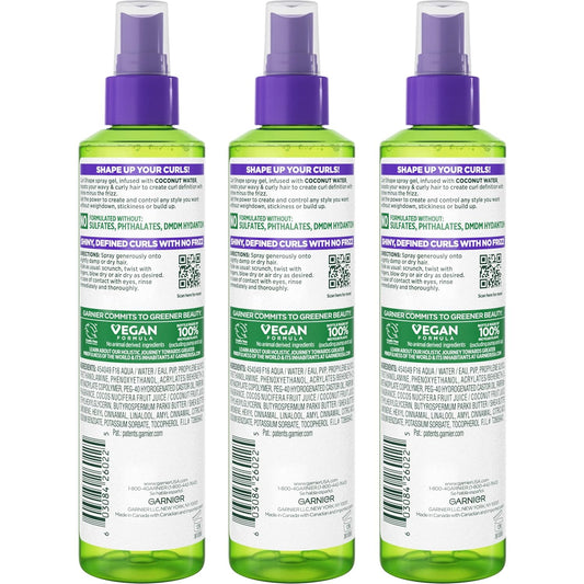 Garnier Fructis Style Curl Shape Defining Spray Gel For No Frizz, 8.5 Fl Oz, 3 Count (Packaging May Vary)