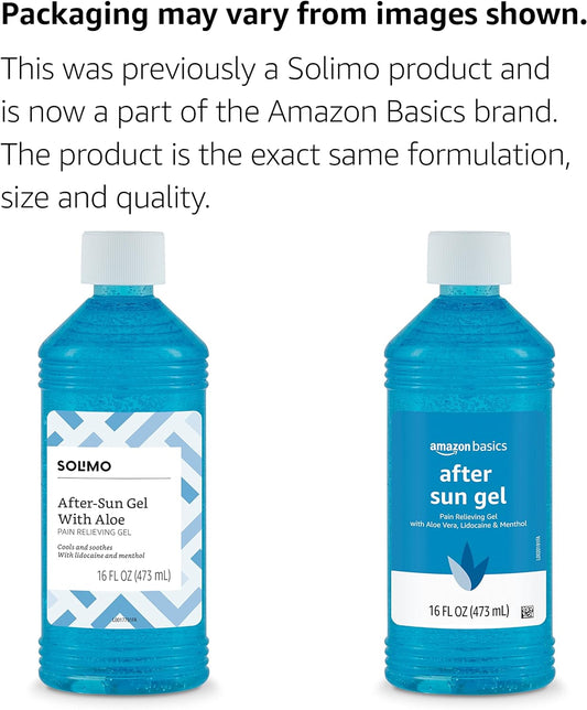 Amazon Basics After Sun Gel With Aloe Vera, Lidocaine And Menthol, 16 Fl Oz (Pack Of 1) (Previously Solimo)