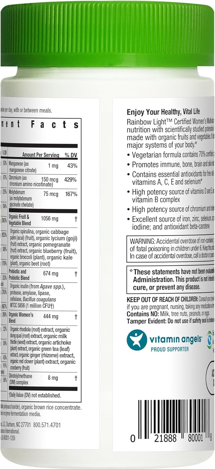 Rainbow Light Certified Womens Multivitamin, Multivitamin Supplement, 120 Caps (Pack May Vary) : Health & Household