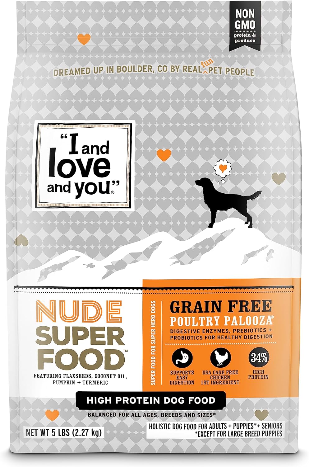 I and love and you Nude Super Food Dry Dog Food - Turkey + Chicken - Prebiotic + Probiotic, Grain Free, Real Meat, No Fillers, 23lb Bag