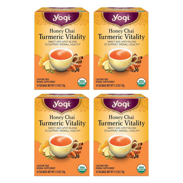 Yogi Tea Honey Chai Turmeric Vitality Tea - 16 Tea Bags Per Pack (4 Packs) - Organic Tea To Support Overall Health - Includes Cinnamon Bark, Turmeric Root, Cardamom Pod, Ginger Root & More