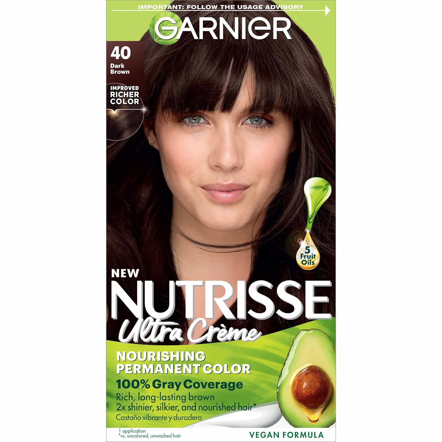 Garnier Hair Color Nutrisse Nourishing Creme, 40 Dark Brown (Dark Chocolate) Permanent Hair Dye, 1 Count (Packaging May Vary)