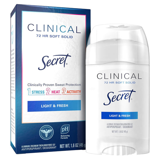 Secret Clinical Strength Antiperspirant And Deodorant For Women, Light & Fresh, Soft Solid, 1.6 Oz (Pack Of 3)