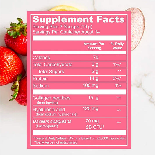 Vital Proteins Beauty Collagen (Strawberry Lemon, Canister) - 120mg of Hyaluronic Acid and 15g of Collagen Per Serving