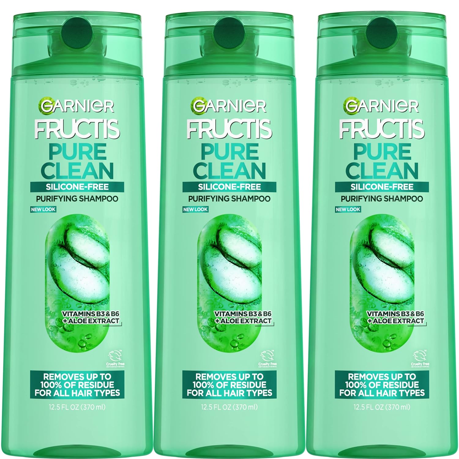 Garnier Fructis Pure Clean Purifying Shampoo, Silicone-Free, 12.5 Fl Oz, 3 Count (Packaging May Vary)