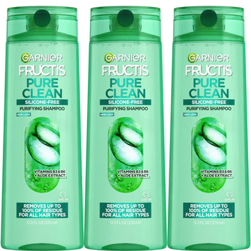 Garnier Fructis Pure Clean Purifying Shampoo, Silicone-Free, 12.5 Fl Oz, 3 Count (Packaging May Vary)