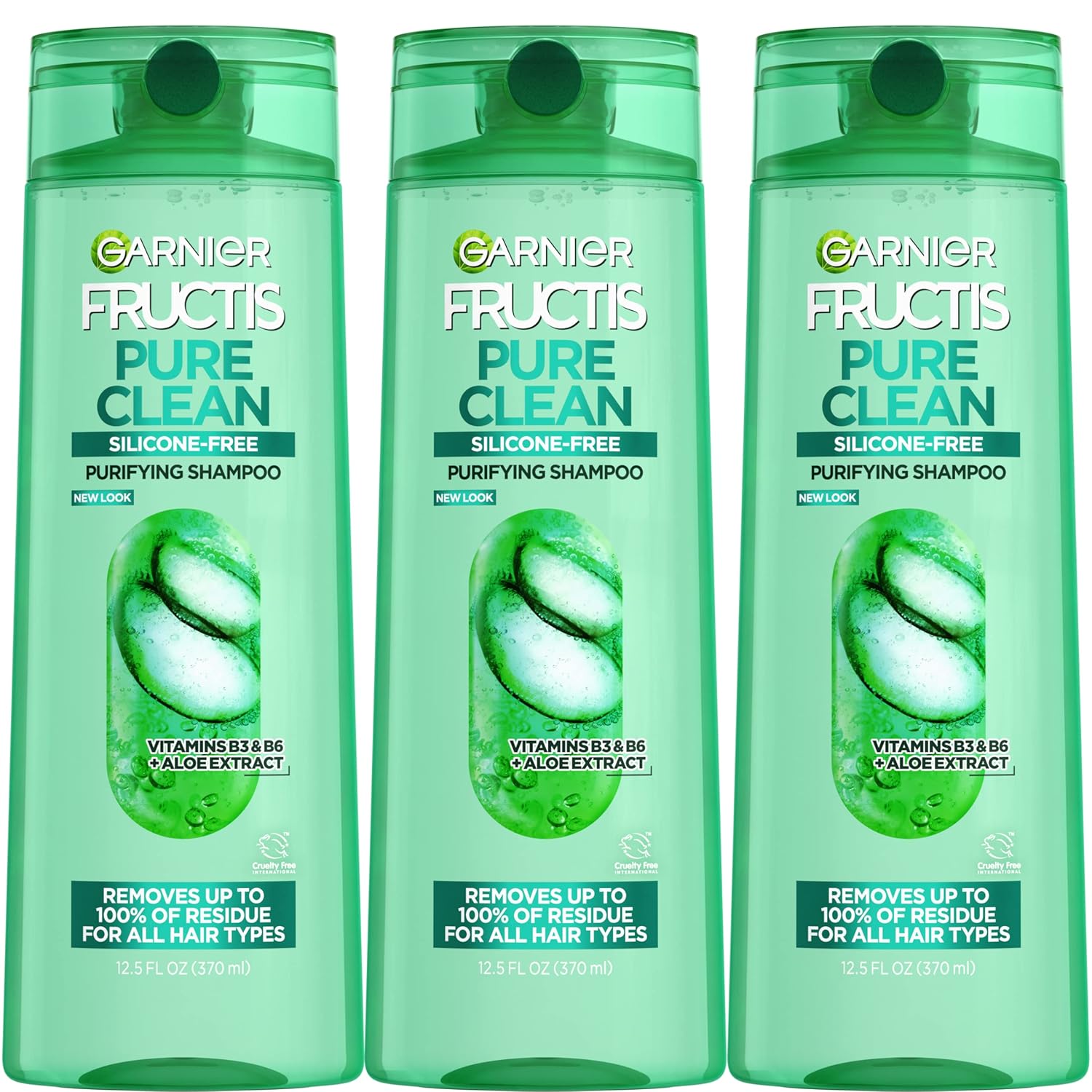 Garnier Fructis Pure Clean Purifying Shampoo, Silicone-Free, 12.5 Fl Oz, 3 Count (Packaging May Vary)