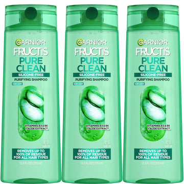 Garnier Fructis Pure Clean Purifying Shampoo, Silicone-Free, 12.5 Fl Oz, 3 Count (Packaging May Vary)