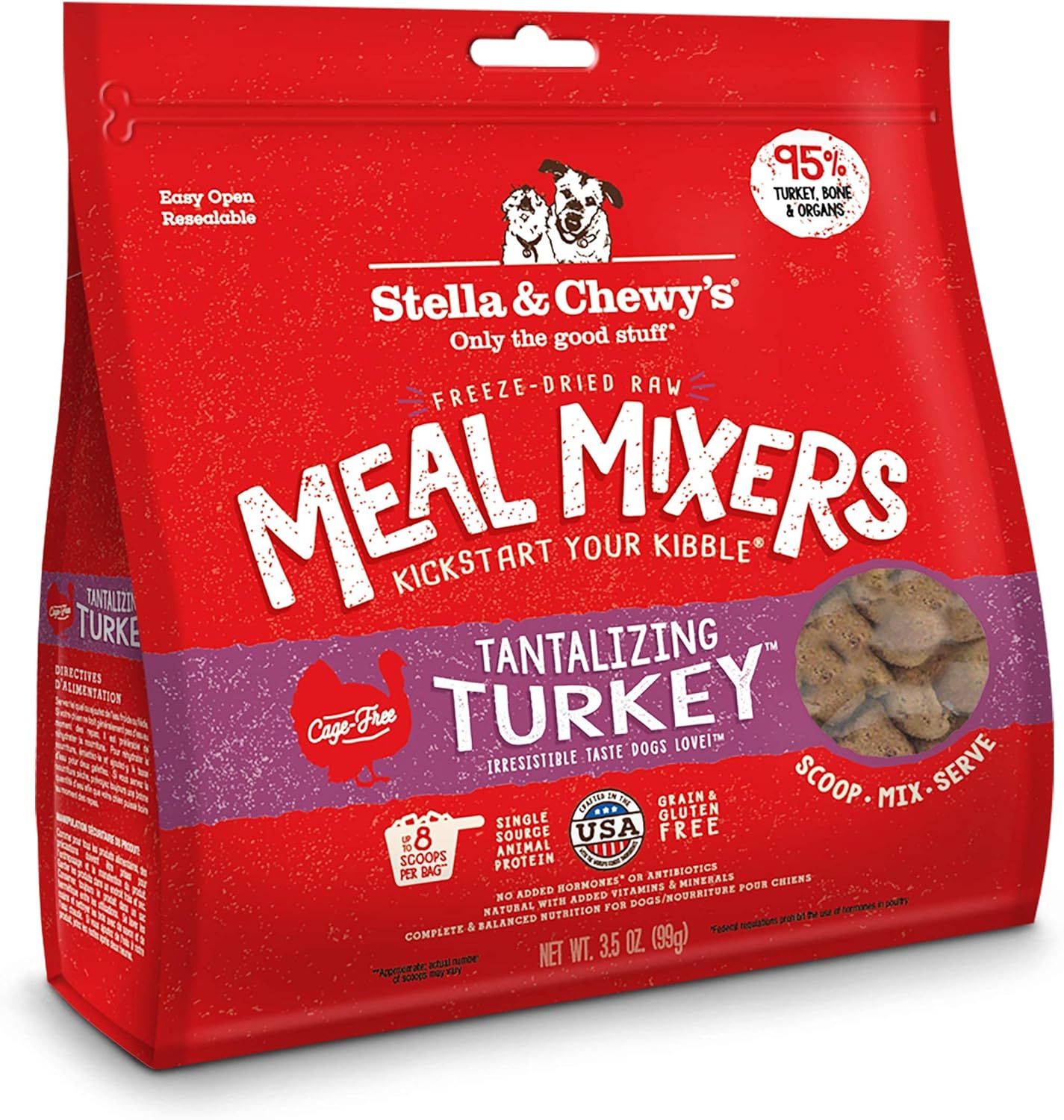 Stella & Chewy'S Freeze Dried Raw Tantalizing Turkey Meal Mixer – Dog Food Topper For Small & Large Breeds – Grain Free, Protein Rich Recipe – 3.5 Oz Bag