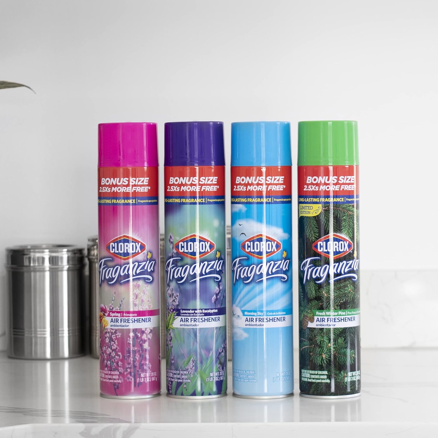 Clorox Fraganzia Aerosol Air Freshener in Lavender with Eucalyptus Scent | Long-Lasting Air Freshener Spray | 20 Oz Bonus Size | Room Air Freshener | Lavender Spray, Odor Eliminator : Automotive