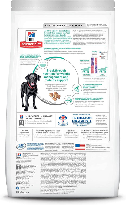 Hill'S Science Diet Perfect Weight & Joint Support, Adult 1-6, Weight Management & Joint Support, Dry Dog Food, Chicken & Brown Rice, 25 Lb Bag