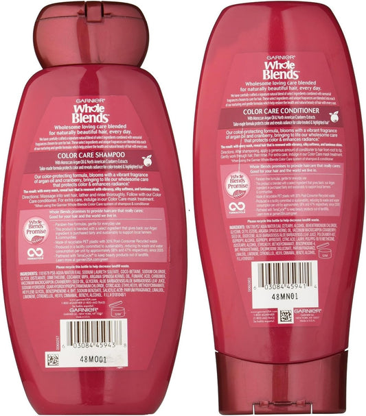 Garnier Whole Blends Color Care Shampoo And Conditioner Set With Argan Oil And Cranberry Extracts, 12.5 Ounces Each