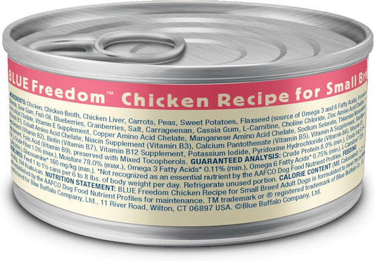 Blue Buffalo Freedom Grain-Free Small Breed Wet Dog Food, Supports High Energy Needs, Made In The Usa With Natural Ingredients, Chicken, 5.5-Oz Cans ( 24 Count)