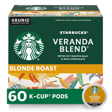 Starbucks K-Cup Coffee Pods, Starbucks Blonde Roast Coffee, Veranda Blend For Keurig Brewers, 100% Arabica, 6 Boxes (60 Pods Total)