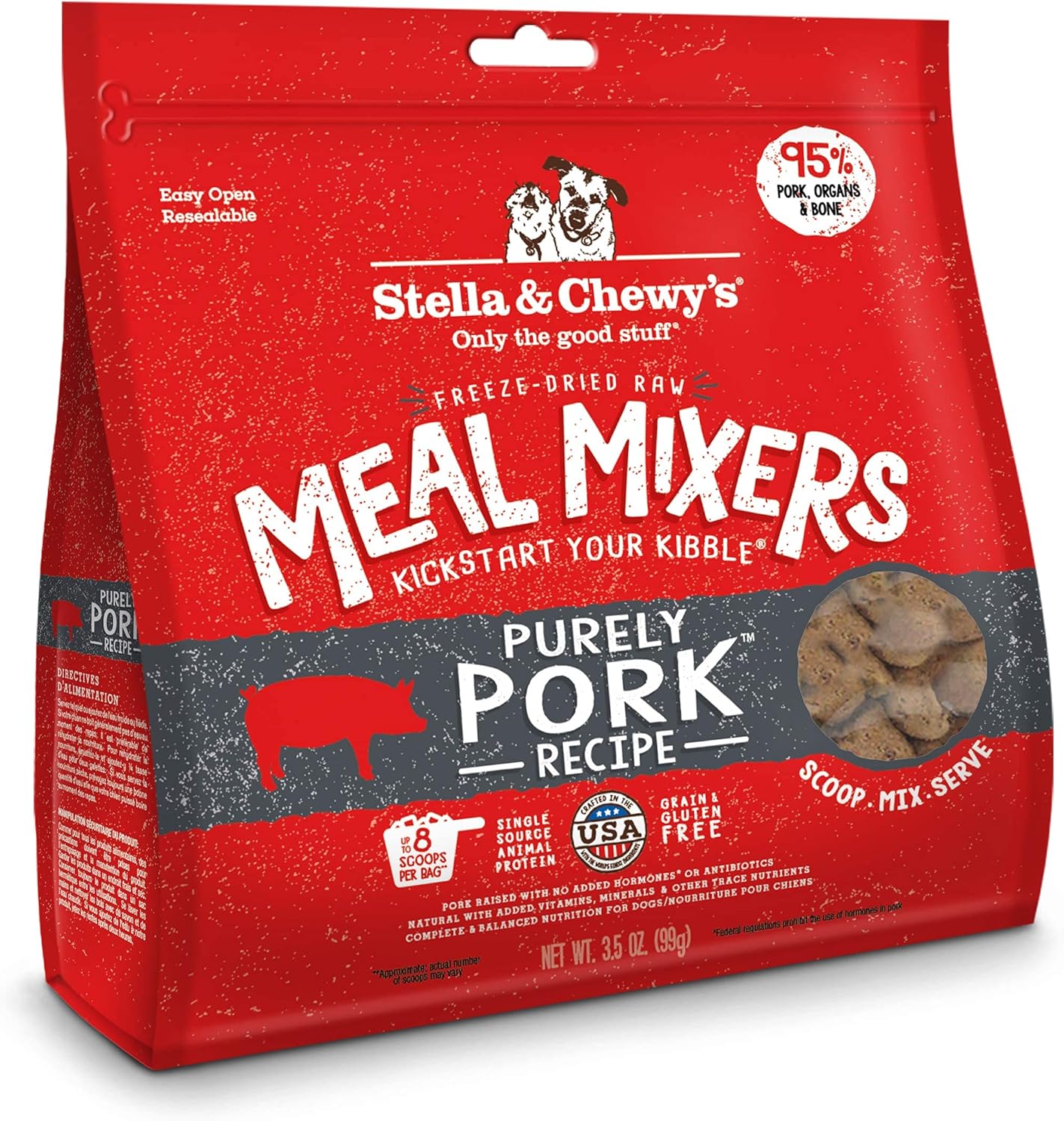 Stella & Chewy'S Freeze Dried Raw Purely Pork Meal Mixer – Dog Food Topper For Small & Large Breeds – Grain Free, Protein Rich Recipe – 3.5 Oz Bag