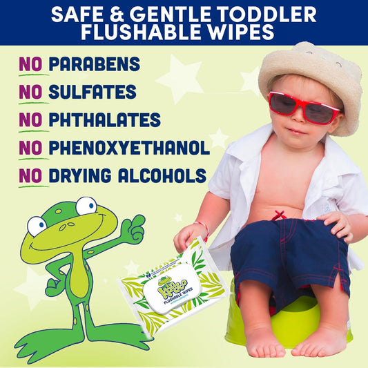 Flushable Wipes For Baby And Kids By Kandoo, Sensitive And Unscented Formula, Hypoallergenic Potty Training Wet Cleansing Cloths , 48 Count, Pack Of 12