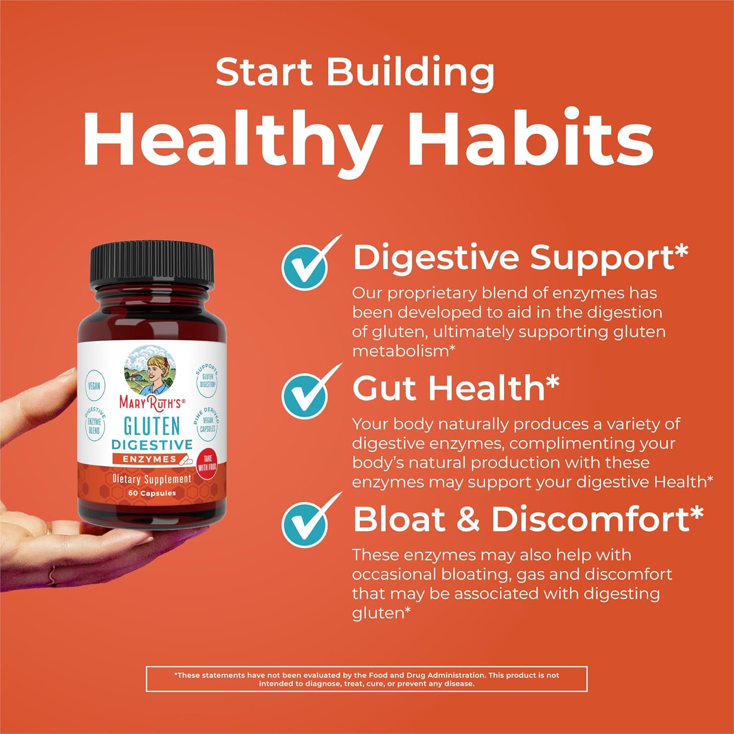 Maryruth Organics Gluten Enzymes Capsules | Enzyme Supplement For Gut Health Support | Gluten Digestion | & Nutrient Absorption | Vegan | Gluten Free | 60 Count : Health & Household