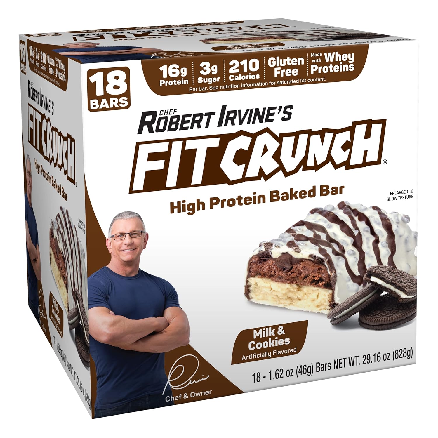 Fitcrunch Snack Size Protein Bars, Designed By Robert Irvine, World’S Only 6-Layer Baked Bar, 3G Of Sugar & Soft Cake Core (18 Bars, Milk And Cookies)