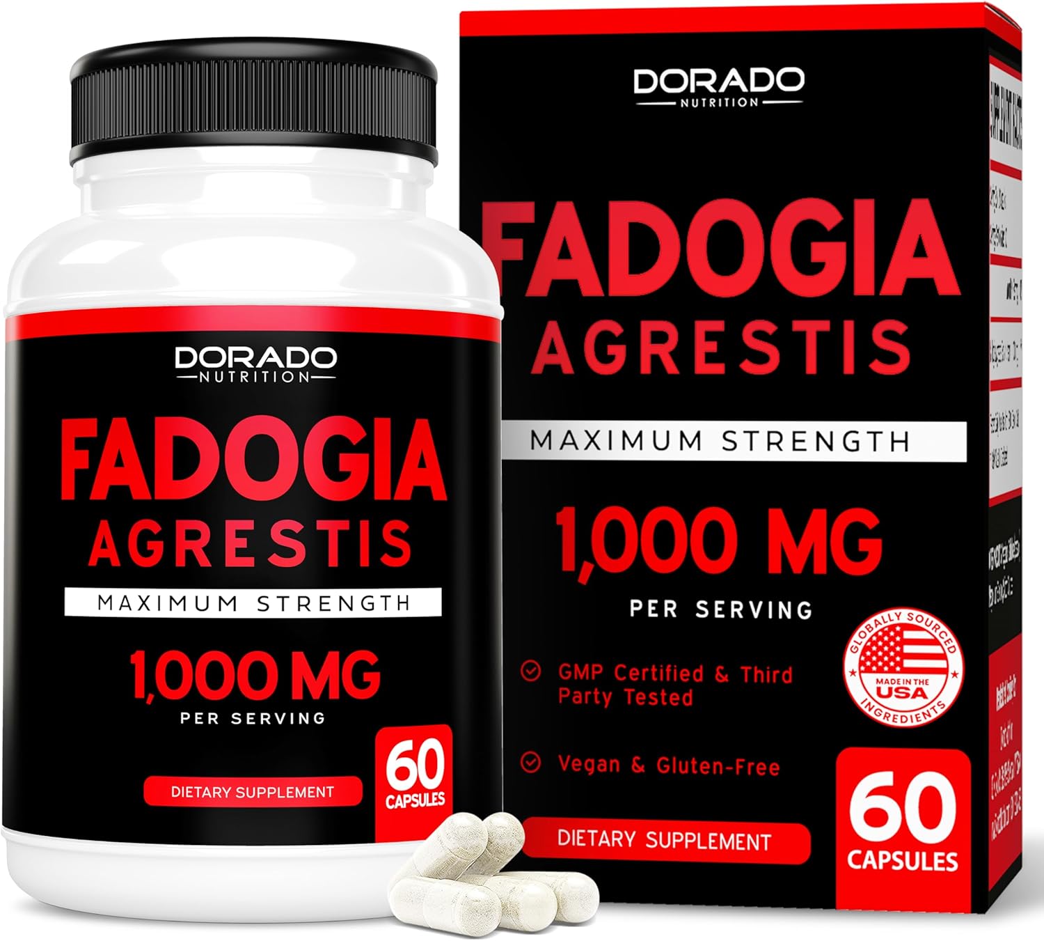 Fadogia Agrestis Extract 1000Mg Per Serving - [Maximum Strength] - Strength, Drive, Athletic Performance, Muscle Mass - Third Party Tested - Zero Fillers - Gluten Free, Non-Gmo, Vegan Capsules