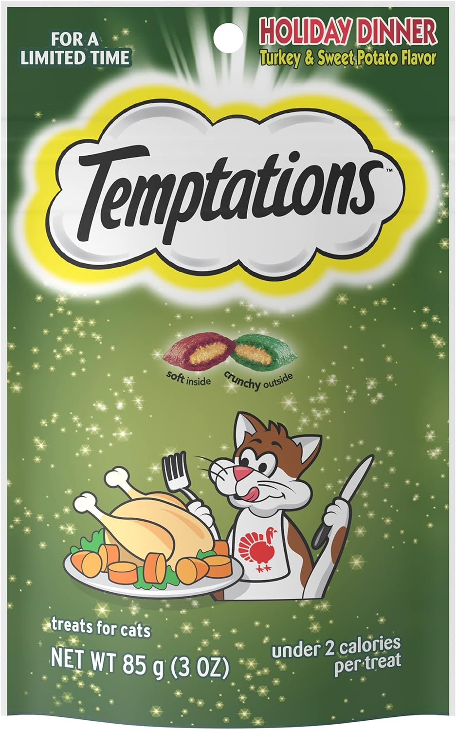 Temptations Classic, Crunchy and Soft Cat Treats, Holiday Dinner Turkey and Sweet Potato Flavor, 3 oz. Pouch