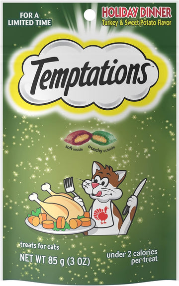 Temptations Classic, Crunchy and Soft Cat Treats, Holiday Dinner Turkey and Sweet Potato Flavor, 3 oz. Pouch