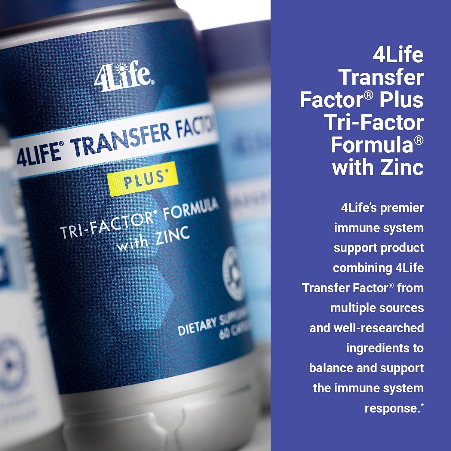 4LIFE TRANSFER FACTOR PLUS Tri-Factor Formula - Immune System Support with Zinc, Super Mushroom Blend (Maitake, Shiitake, Agaricus), and Extracts of Cow Colostrum and Chicken Egg Yolk - 60 Capsules : Health & Household