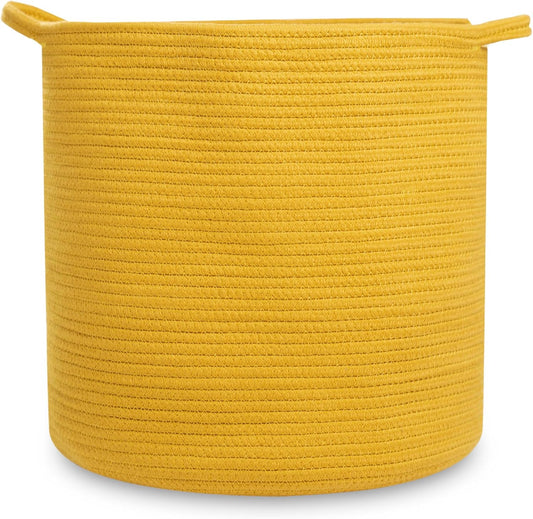 Natemia Large Rope Storage Basket And Cotton Rope Diaper Caddy - Nursery Bin And Toy Organizer Laundry Basket, Basket For Towels, Pillows And Blankets, Perfect Baby Registry Gift-Harvest Gold
