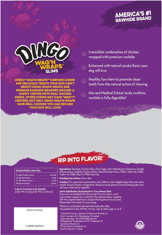 Dingo Wag'N Wraps Slims Rawhide For All Dogs, 8-Count - P-34009