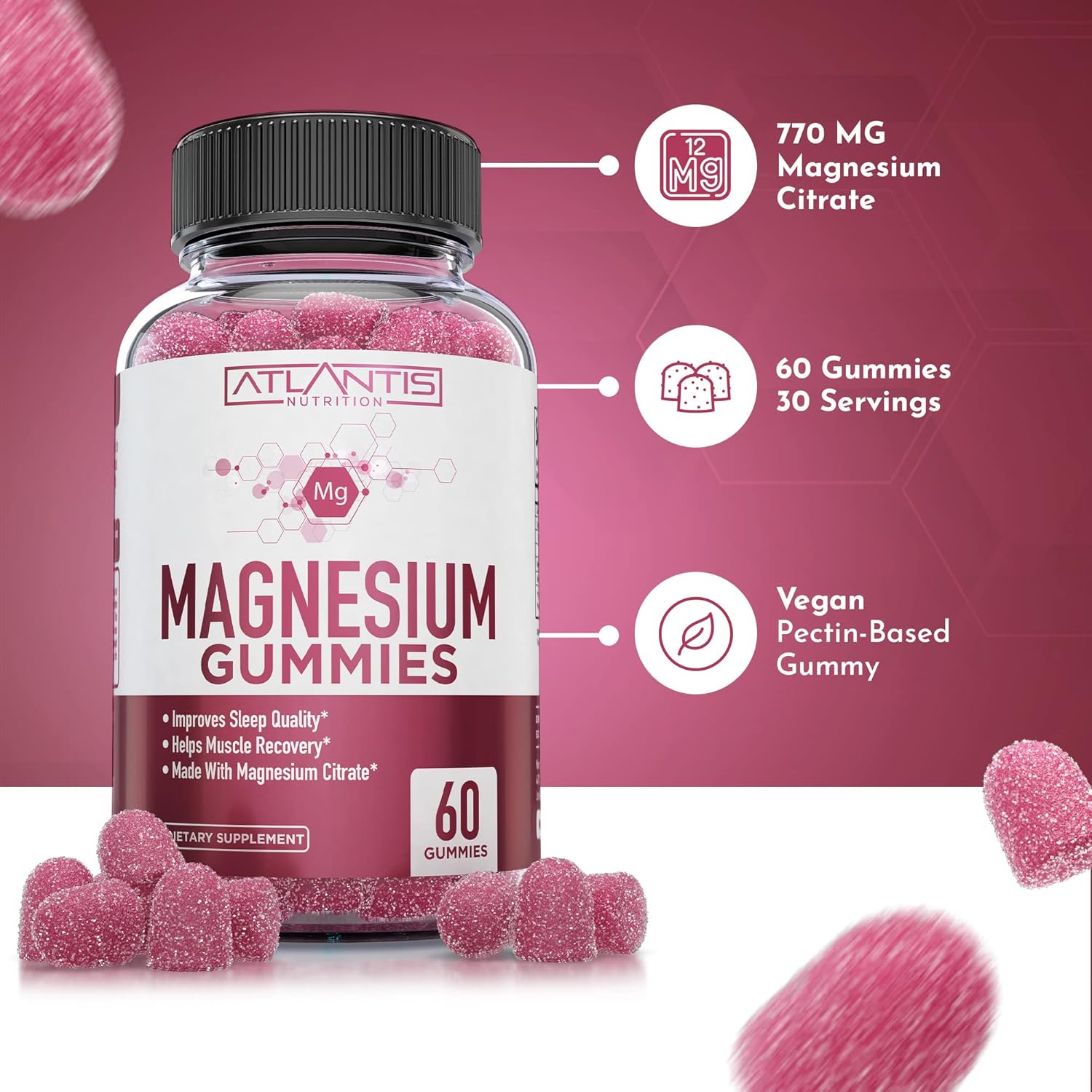 Supergreen & Magnesium Gummies - Magnesium Helps Muscles Recover, Delicious Supergreens with Spinach, Broccoli, Beetroot, Green Tea, & Acai for Immunity Support- 60 Gummies : Health & Household