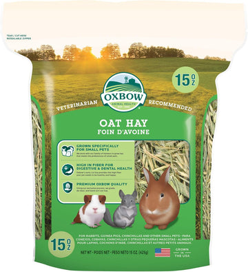 Oxbow Animal Health Oat Hay - All Natural Hay For Rabbits, Guinea Pigs, Chinchillas, Hamsters & Gerbils - 15 Oz