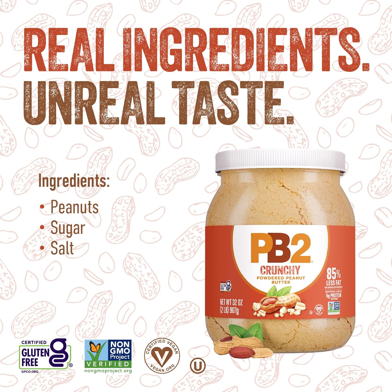 Pb2 Powdered Peanut Butter Powder | 2Lb Jar | Certified Gluten Free, Low-Carb, Keto Diet Friendly | Original Flavor With 6G Of Protein, 90% Less Fat, 60 Calories Per Serving | Easy Mix For Healthy, Fit Diet : Grocery & Gourmet Food