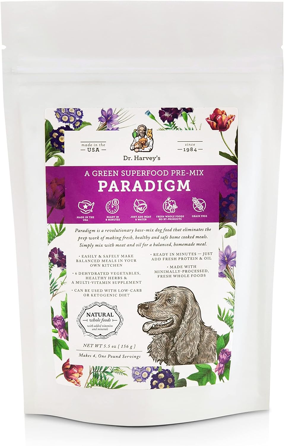 Dr. Harvey's Paradigm Green Superfood Dog Food, Human Grade Dehydrated Grain Free Base Mix for Dogs, Diabetic Low Carb Ketogenic Diet (Trial Size 5.5 oz)