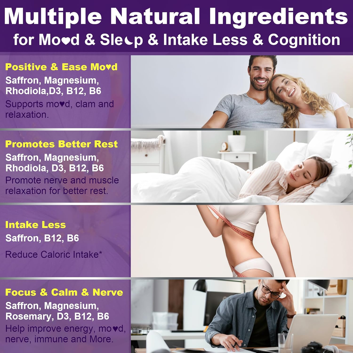 Nextdia Saffron With Magnesium Glycinate Gummies, 2 Months Supply -Sugar Free Magnesium 400/200Mg W/Saffron,Rhodiola,Rosemary, B6,B12,D3 For S-Leep, Calm,Focus, Relax, Nerve, Melatonin Free Gummies : Health & Household