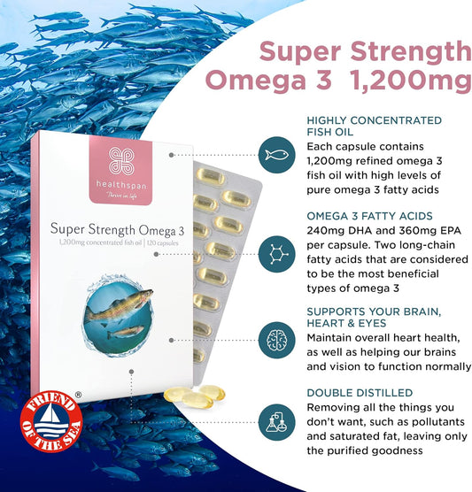 Healthspan Super Strength Omega 3 1,200Mg (60 Capsules) | Brain, Heart150 Grams