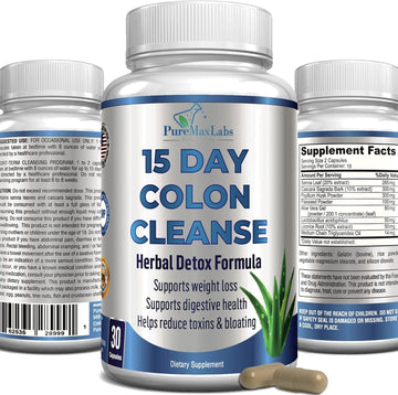 15 Day Colon Cleanse And Detox, Herbal Detox Formula, Supports Weight Loss, Constipation Relief - Boosts Energy. Flush Toxins, Natural Safe Colon Cleanser For Men And Women - 30 Capsules