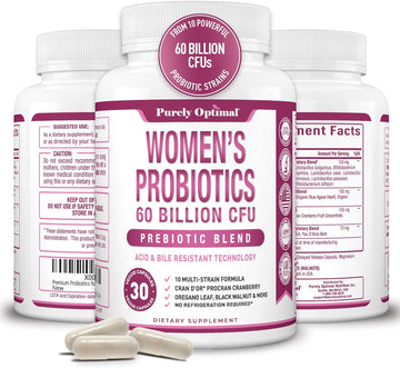 Purely Optimal Womens Probiotics 60 Billion Cfu W/Organic Prebiotics & Digestive Enzymes (30 Count)